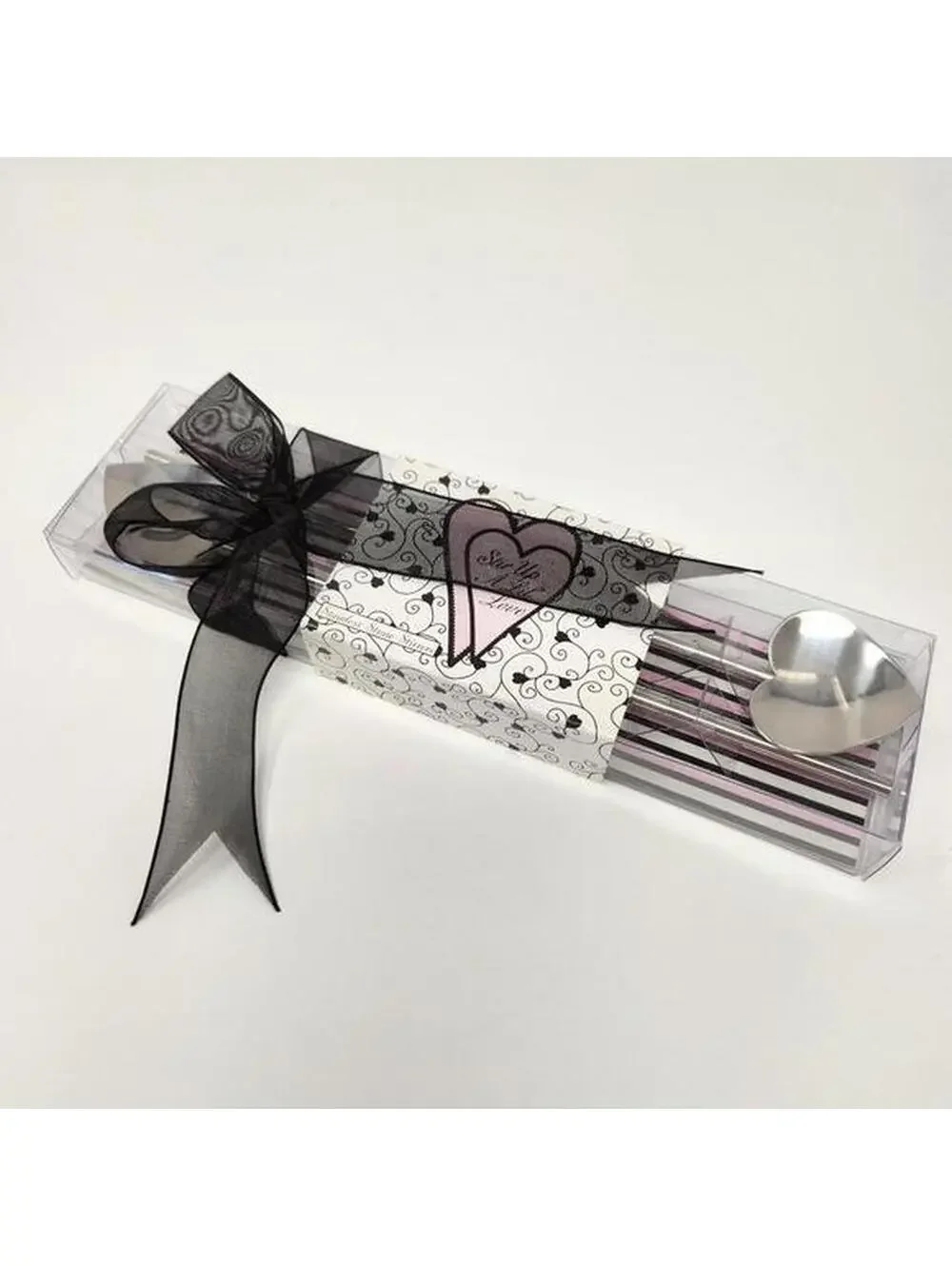 Set of 2 Stainless Steel Heart Stirrer Straws